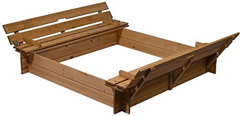 dobar® Sandkasten mit Sitzbank | Sandkiste Massivholz mit Deckel | Quadratische Sandbox inkl. Rückenlehne |Kinder- Sandkasten Outdoor | 118 x 118 x 20 cm | Braun von dobar