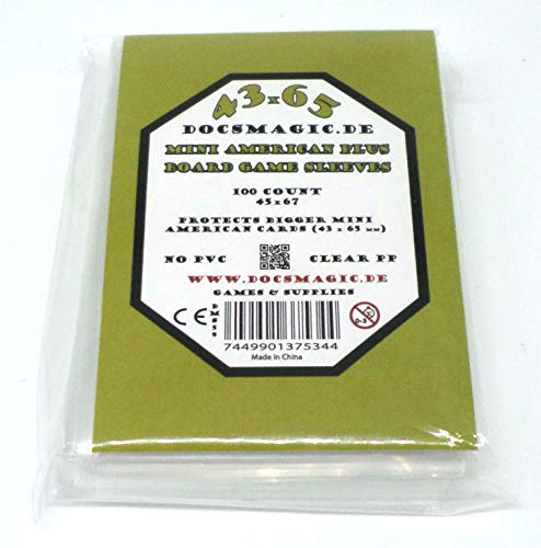 docsmagic.de 100 Mini American Plus Board Game Sleeves - 45 x 67 - Small US+ - Brettspielhüllen von docsmagic.de