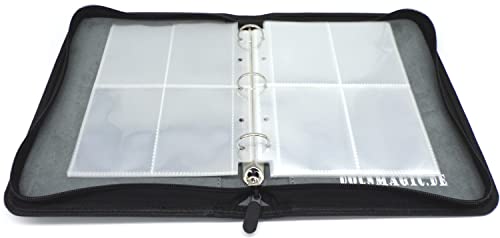 docsmagic.de 3-Ring Premium Zip Mini Album Black + 50 4-Pocket Toploading Pages Clear - Standard Size 67 x 93 mm von docsmagic.de