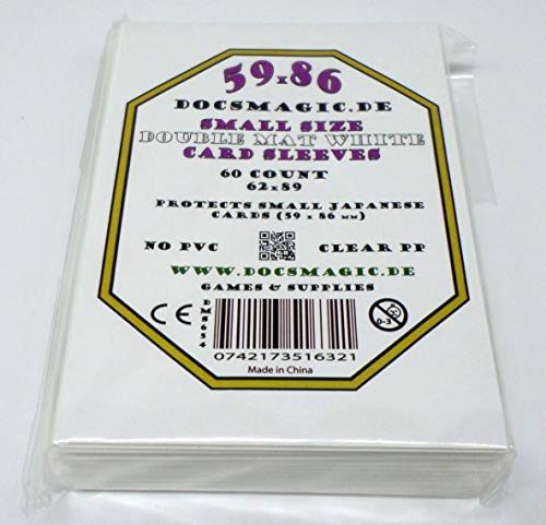 docsmagic.de 60 Double Mat White Card Sleeves Small Size 62 x 89 - Weiss - Mini Kartenhüllen - YGO von docsmagic.de