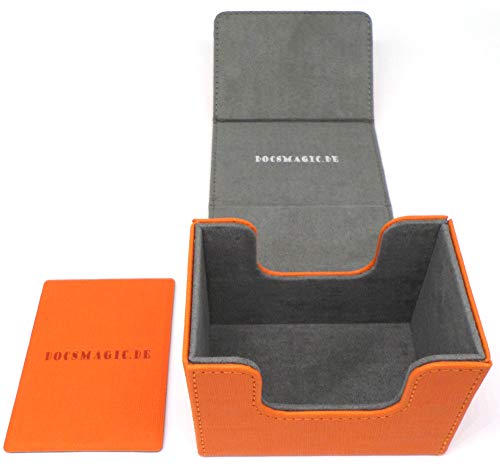 docsmagic.de Premium Magnetic Sideflip Box 100 Orange + Deck Divider - MTG - PKM - YGO - Kartenbox von docsmagic.de