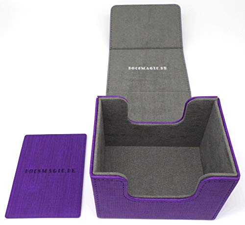 docsmagic.de Premium Magnetic Sideflip Box 100 Purple + Deck Divider - MTG - PKM - YGO - Kartenbox Lila von docsmagic.de