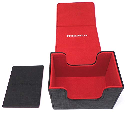 docsmagic.de Premium Magnetic Sideflip Box 80 Black/Red + Deck Divider - MTG - PKM - YGO - Kartenbox Schwarz/Rot von docsmagic.de