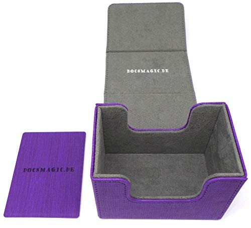 docsmagic.de Premium Magnetic Sideflip Box 80 Purple + Deck Divider - MTG - PKM - YGO - Kartenbox Lila von docsmagic.de