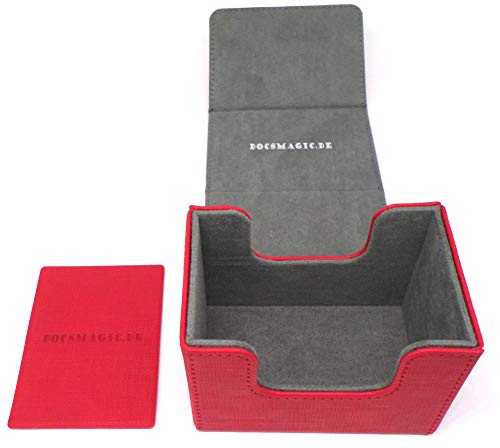 docsmagic.de Premium Magnetic Sideflip Box 80 Red + Deck Divider - MTG - PKM - YGO - Kartenbox Rot von docsmagic.de
