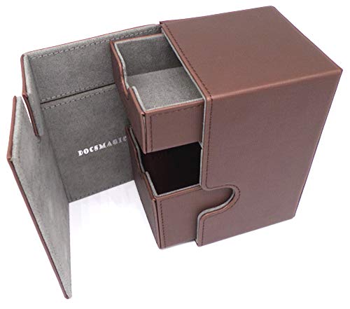 docsmagic.de Premium Magnetic Tray Box (100) Brown + Deck Divider - MTG - PKM - YGO - Kartenbox Braun von docsmagic.de