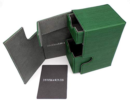 docsmagic.de Premium Magnetic Tray Box (100) Green + Deck Divider - MTG - PKM - YGO - Kartenbox Grün von docsmagic.de
