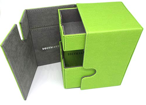 docsmagic.de Premium Magnetic Tray Box (100) Light Green + Deck Divider - MTG - PKM - YGO - Kartenbox Hellgrün von docsmagic.de