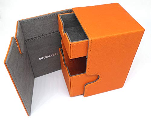 docsmagic.de Premium Magnetic Tray Box (100) Orange + Deck Divider - MTG - PKM - YGO - Kartenbox Orange von docsmagic.de