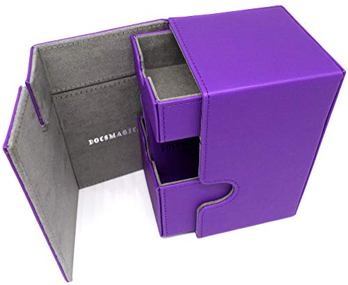 docsmagic.de Premium Magnetic Tray Box (100) Purple + Deck Divider - MTG - PKM - YGO - Kartenbox Lila von docsmagic.de