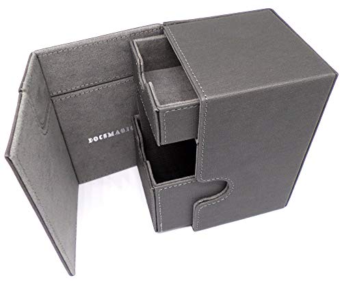 docsmagic.de Premium Magnetic Tray Box (100) Silver + Deck Divider - MTG - PKM - YGO - Kartenbox Silber von docsmagic.de