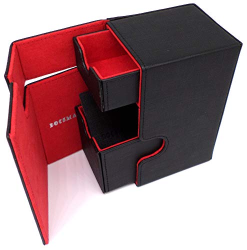 docsmagic.de Premium Magnetic Tray Box (80) Black/Red + Deck Divider - MTG PKM YGO - Kartenbox Schwarz/Rot von docsmagic.de