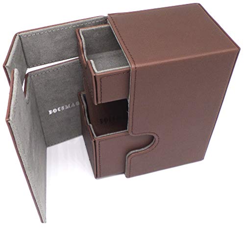 docsmagic.de Premium Magnetic Tray Box (80) Brown + Deck Divider - MTG - PKM - YGO - Kartenbox Braun von docsmagic.de