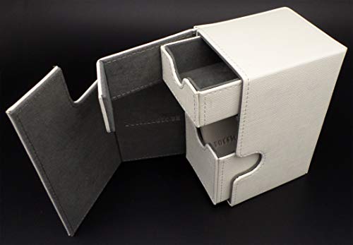docsmagic.de Premium Magnetic Tray Box (80) White + Deck Divider - MTG PKM YGO - Kartenbox Weiss von docsmagic.de