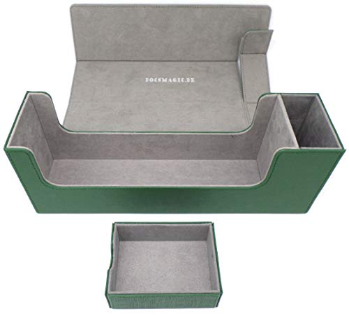 docsmagic.de Premium Magnetic Tray Long Box Dark Green Large - Card Deck Storage - Kartenbox Aufbewahrung Transport Dunkelgrün von docsmagic.de