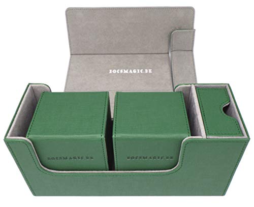 docsmagic.de Premium Magnetic Tray Long Box Dark Green Small + 2 Flip Boxes - Dunkelgrün von docsmagic.de
