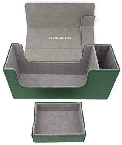 docsmagic.de Premium Magnetic Tray Long Box Dark Green Small - Card Deck Storage - Kartenbox Aufbewahrung Transport Dunkelgrün von docsmagic.de