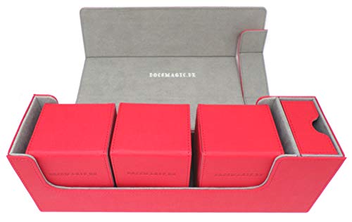 docsmagic.de Premium Magnetic Tray Long Box Red Medium + 3 Flip Boxes - Rot von docsmagic.de