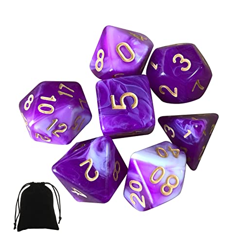 Polyedrisches RPG-Würfel-Set, 7-teilig, DND-Würfel, Spielwürfel für Dungeons and Dragons, D&D, RPG, MTG, Pathfinder, Tischspiele (lila und weiß gemischte Farbe) von dogmoon