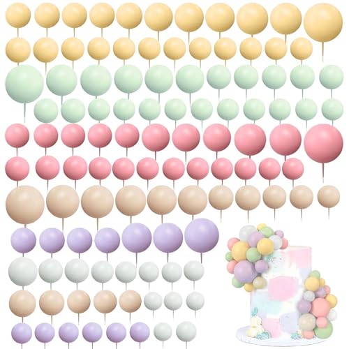 Tortendeko Kugeln Cake Topper, 108 Stück Kuchen Dekoration Kugel, DIY Mini Ballon Cupcake Einsatz Tortendeko Kugel für Hochzeit Geburtstag Torte Dekorieren(6 Farben) von dogmoon