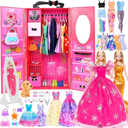 29,2 cm große Puppenpuppe mit Puppenschrank, Kleiderschrank, Kleidung und Zubehör, Spiegel, Outfits, Prinzessinnenkleider, Kleid, Schuhe, Kleiderbügel, Handtaschen, Halskette, Krone und Hund für 3+ 29,2 cm große Puppenpuppe mit Puppenschrank, Kleiderschrank, Kleidung und Zubehör, Spiegel, Outfits, Prinzessinnenkleider, Kleid, Schuhe, Kleiderbügel, Handtaschen, Halskette, Krone und Hund für 3+ von dollbie