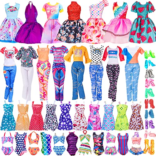 32 Stück 29,2 cm große Puppenkleidung und Accessoires für Mädchen umfassen 5 modische Kleider, 10 Minikleider, 4 Outfits, 3 Bikinis und 10 Schuhe (ohne Puppe) von dollbie