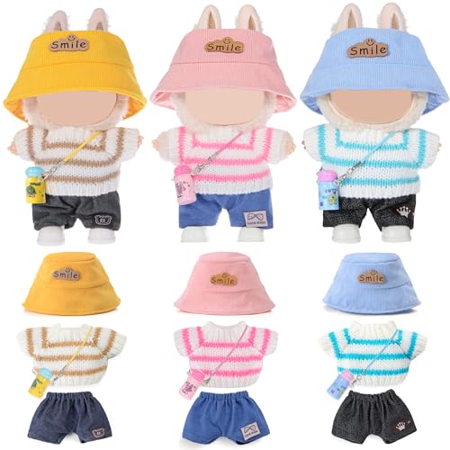 Dollbie Insgesamt 3 Sets Stricken Stil Puppe Kleidung und Zubehör für 17 cm Puppen enthalten: 3 Hut, 3 Top, 3 Hosen, 3 Tasche (Puppe Nicht enthalten) von dollbie