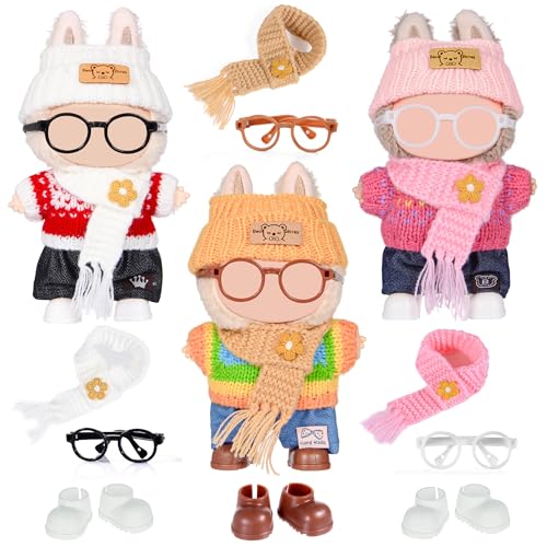 Insgesamt 3 Sets Strickpuppenkleidung und Zubehör, Spielset für 17 cm große Puppen umfassen: 3 Mützen, 3 Pullover, 3 Hosen, 3 Schals, 3 Brillen und 3 Schuhe (Puppe nicht im Lieferumfang enthalten) Insgesamt 3 Sets Strickpuppenkleidung und Zubehör, Spielset für 17 cm große Puppen umfassen: 3 Mützen, 3 Pullover, 3 Hosen, 3 Schals, 3 Brillen und 3 Schuhe (Puppe nicht im Lieferumfang enthalten) von dollbie