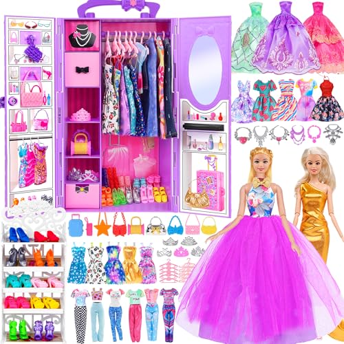 Mädchenpuppe mit Puppenschrank, Kleidung und Zubehör, Prinzessinnenkleider, modische Slip-Kleider, Outfits, Bikini, Schuhregal, Kleiderbügel, Halskette, Krone für Mädchen ab 3 Jahren (inkl. Puppe) Mädchenpuppe mit Puppenschrank, Kleidung und Zubehör, Prinzessinnenkleider, modische Slip-Kleider, Outfits, Bikini, Schuhregal, Kleiderbügel, Halskette, Krone für Mädchen ab 3 Jahren (inkl. Puppe) von dollbie