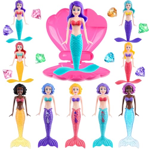 dollbie 10pcs Tauchen Meerjungfrau Prinzessin Puppen mit Shell Schwimmbad Zubehör und 8pcs Diamanten Set Kids Pool Spielzeug, Party Supplies & Wasser Spielzeug für Kinder von dollbie