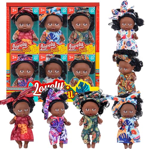 dollbie 6 Pack 4 Zoll afrikanische Mädchen Puppen Set - Schwarze Mini Puppen mit bunten Outfits & Haarbänder - Geschenk für Mädchen 3-6, 6-12 Bildungsspielzeug & Dekorative Figuren dollbie 6 Pack 4 Zoll afrikanische Mädchen Puppen Set - Schwarze Mini Puppen mit bunten Outfits & Haarbänder - Geschenk für Mädchen 3-6, 6-12 Bildungsspielzeug & Dekorative Figuren von dollbie
