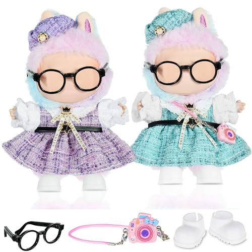 dollbie Insgesamt 2 Sets Chic Stil Puppe Kleidung Kleid und Zubehör für 17 cm Puppen enthalten: 2 Hut, 2 Kleid, 2 Schuhe, 2 Tasche und 2 Brillen (Puppe Nicht enthalten) von dollbie