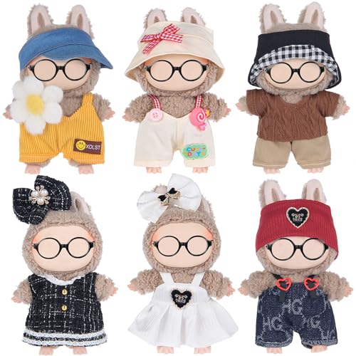 dollbie Insgesamt 6 Sets Puppenkleidung Outfits Zubehör für 17cm Puppen Inklusive: 4 Hut, 2 Haarpinne, 2 Kleid, 1 Top, 4 Hosen - Weiches und stilvolles Kostüm Payset (Puppe Nicht enthalten) von dollbie