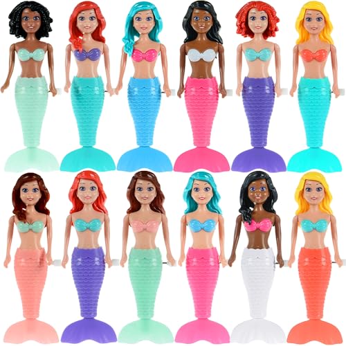 dollbie Meerjungfrauen-Badespielzeug zum Aufziehen für Kinder, beweglicher Schwanz, verschiedene Haarfarben und -stile, Meerjungfrauen, Schwimmbad-Partyzubehör, 12 Stück von dollbie