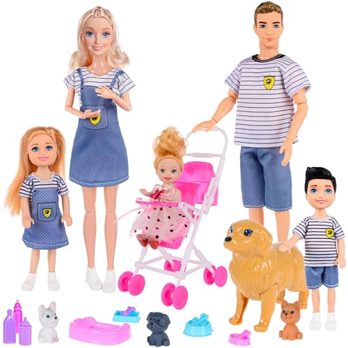 dollbie Puppen Familie Spielset mit Kinderwagen Set- 6 Personen, Haustiere & Zubehör für 3-12 Jahre alt | Kleinkind Geschenk mit schwangerer Mutter, Vater, 3 Kinder, Hunde und interaktives Spiel dollbie Puppen Familie Spielset mit Kinderwagen Set- 6 Personen, Haustiere & Zubehör für 3-12 Jahre alt | Kleinkind Geschenk mit schwangerer Mutter, Vater, 3 Kinder, Hunde und interaktives Spiel von dollbie