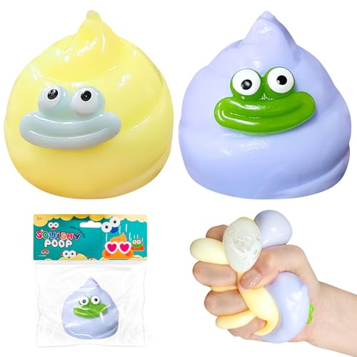 2 Stück Taba Squishy,Poo Monster Antistressball Squishy Fidget Stressabbau Ball Stressball Spielzeug Lustig Anti Stretchy für Erwachsene und Kinder Sensorik gegen ADHS Autismus (Lila Gelb Poo) von donciety