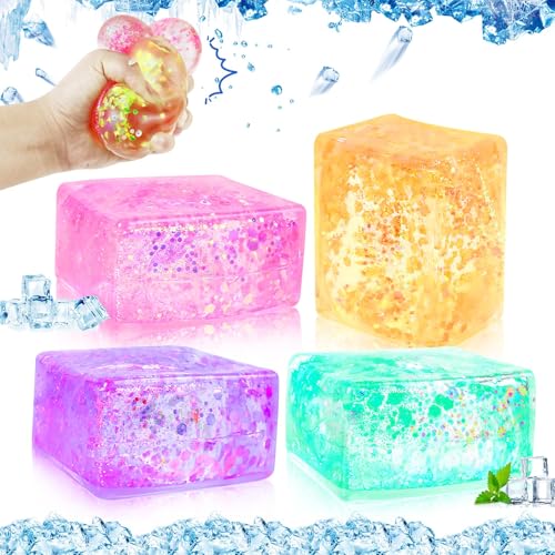 4 Stück Nice Cube, Stressbälle für Kinder Fidget Toy Sensorische Ball Stress Spielzeug Stress Ball Nee Doh Nice Cube Eiswürfel Stress Balls Antistress Spielzeug Anti Stress Spielzeug Squeeze Toy von donciety
