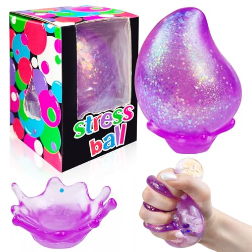 Fidget Toy Knetball mit Glitzer-Gel gegen Stress Angst Sensorisches Spielzeug zur Entspannung & Konzentration,Stressball für Kinder & Erwachsene, 7,6 cm hoch (lila) von donciety