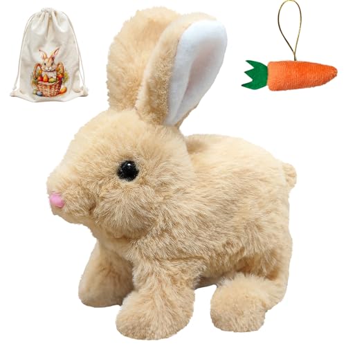donciety Kaninchen Spielzeug, Bunny Realistisches Kaninchen, Realistisches Hasenspielzeug Kuscheltier Hase Hüpfendes Kaninchen My Realistic Toy, Interaktives Kaninchen Spielzeug für Kinder (Gelb) von donciety