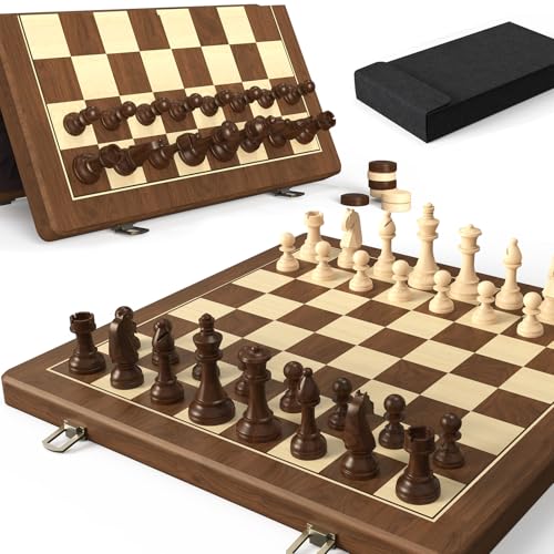 38,1 cm magnetisches Schach- und Damespiel aus natürlichem Walnussholz, zusammenklappbar, 2-in-1 Brettspiel mit 7,6 cm King Staunton Münzen und 2 zusätzlichen Königinnen, Damen und Aufbewahrungstasche 38,1 cm magnetisches Schach- und Damespiel aus natürlichem Walnussholz, zusammenklappbar, 2-in-1 Brettspiel mit 7,6 cm King Staunton Münzen und 2 zusätzlichen Königinnen, Damen und Aufbewahrungstasche von doowroodni