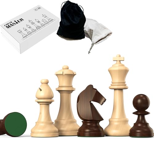 doowroodni Schachfiguren aus Holz, groß, 9,5 cm, King-Set, luxuriöses Staunton Holzschachfiguren mit 2 zusätzlichen Königin, für Schachbrettspiel (nur Schachfiguren), Samt-Aufbewahrungstaschen im von doowroodni