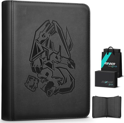 Douper 9-Fach-Kartenbinder, Aufbewahrungsbox für 540 Sammelkarten mit YKK-Metallreißverschluss & Seiteneinschubfächern, Premium Geschenk für Kartensammler (Schwarz) von douper
