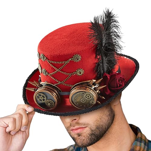 doyandader Zylinderhüte,Halloween-Zylinder mit Vintage-Brille | Filz Kopfbedeckung Mit Größeneinstellung Für Zirkusauftritte Mittelaltermärkte Theater von doyandader