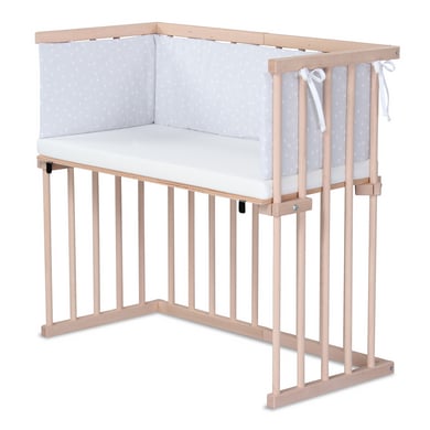 dreamgood Beistellbett Buche natur / Matratze Prime Air / Nestchen, lichtgrau Punkte weiß von dreamgood