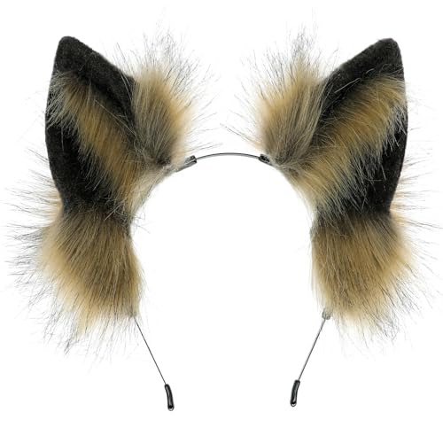 dressfan Wolfsohren Haarreif Plüsch Hund Wolf kostüm Verkleidung,Damen & Herren Party Wolf Stirnband Wolfskostüm Zubehör zu Karneval & Fasching & Halloween,Schwarz+Braun von dressfan