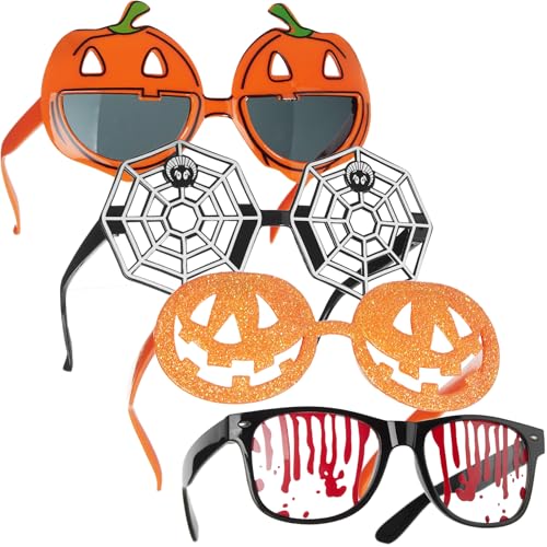 dressforfun® 4er Set Sonnenbrille Kostüm oder Fotobox Accessoires für Halloween, Fasching, Karneval, lustige fake Brille, Sunglasses, Party Outfit Damen, Herren, Scherzartikel, Dracula, Hexe, Zombie von dressforfun