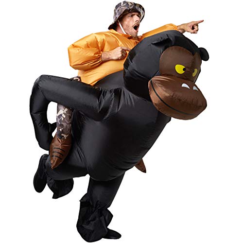 dressforfun 302352 - Aufblasbares Unisex Kostüm Großwildjäger auf dem Rücken eines Gorillas von dressforfun
