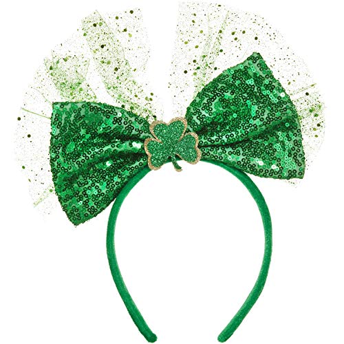 dressforfun 302550 - St. Patrick's Day Schleife mit Pailletten, Dreiblättriges, glitzerndes Kleeblatt mit silberner Umrandung von dressforfun