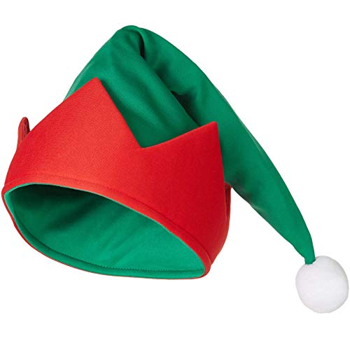 dressforfun 303420 Damen Weihnachts Elfen Mütze, grün rot mit weißer Bommel von dressforfun