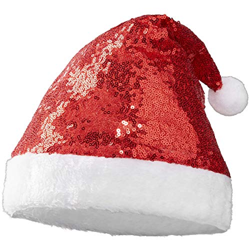 dressforfun 303435 Glitzer Pailletten Weihnachtsmütze, rot weiß, breiter Rand aus weißem Plüsch von dressforfun
